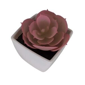 Mini Fake Faux Artificial Pink Succulent Potted Plant in Plastic White Pot - GUC